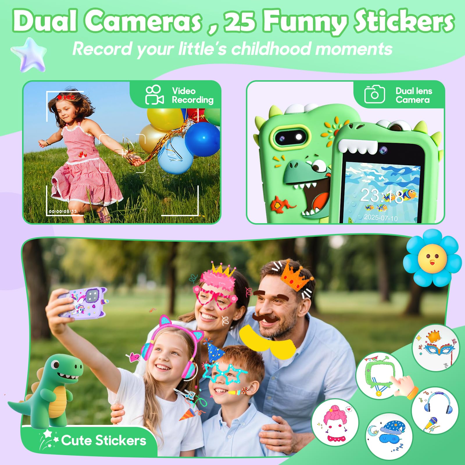 Jusvenmt Kids Smart Phone dual-camera feature enables playful photos