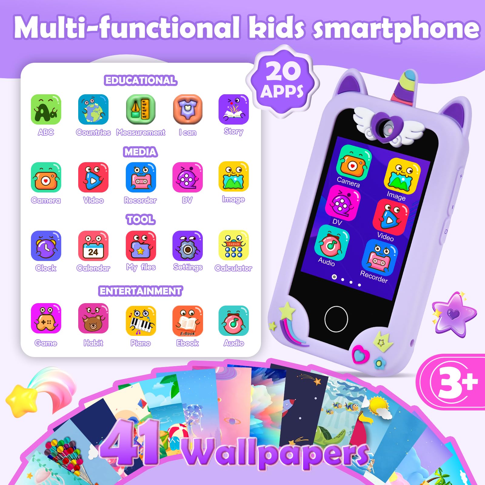 Jusvenmt Kids smart phone with dual cameras for photos and videos, creative use