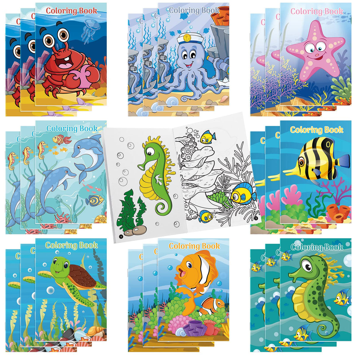 Jutom mini ocean coloring book set with 8 sea designs for kids and adults, great for party favors