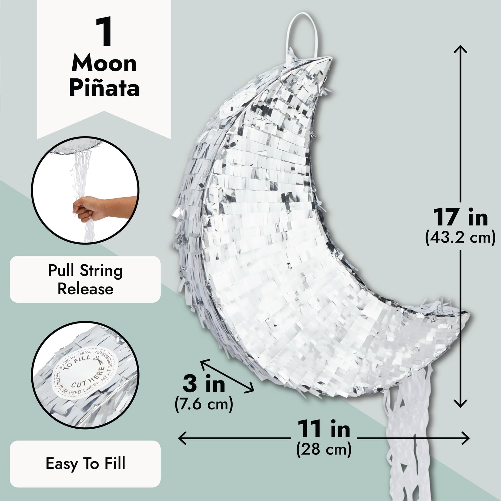 Juvale crescent moon pinata with shimmering finish enhances event ambiance.