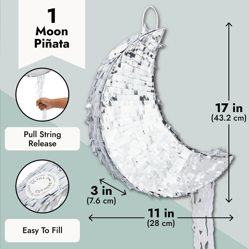 Juvale crescent moon pinata with shimmering finish enhances event ambiance.