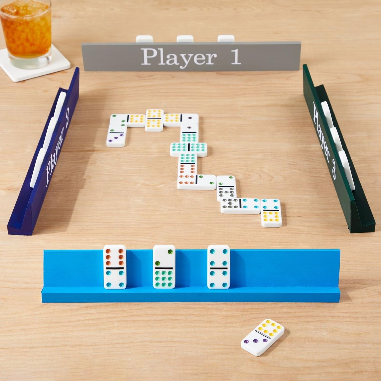 On-table setup highlights spill-free play and easy piece access.
