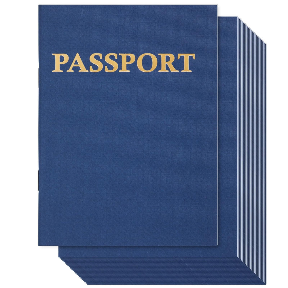 Juvale Kids Passport Book front cover in blue for imaginative travel play