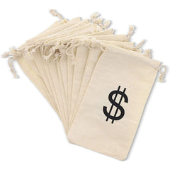Juvale Money Bags beige canvas front view for imaginative play and easy storage