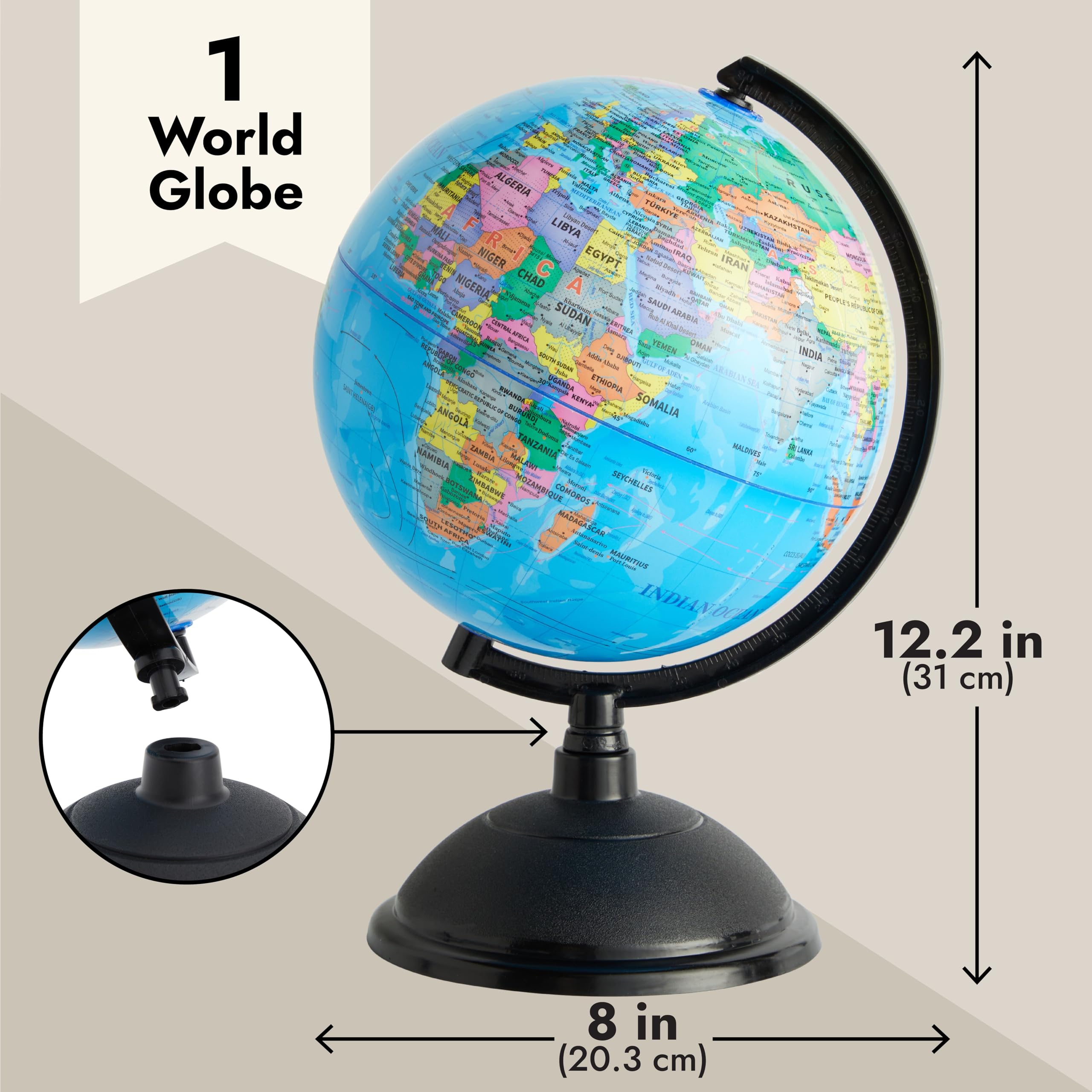 Juvale 8-inch desktop globe with stand for compact, portable learning on a desk