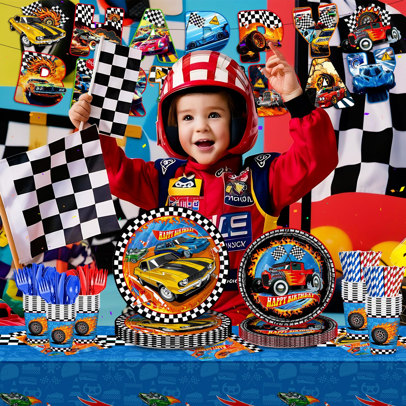 JVORFDG Race Car cups and straws sturdy for beverages at a racing party