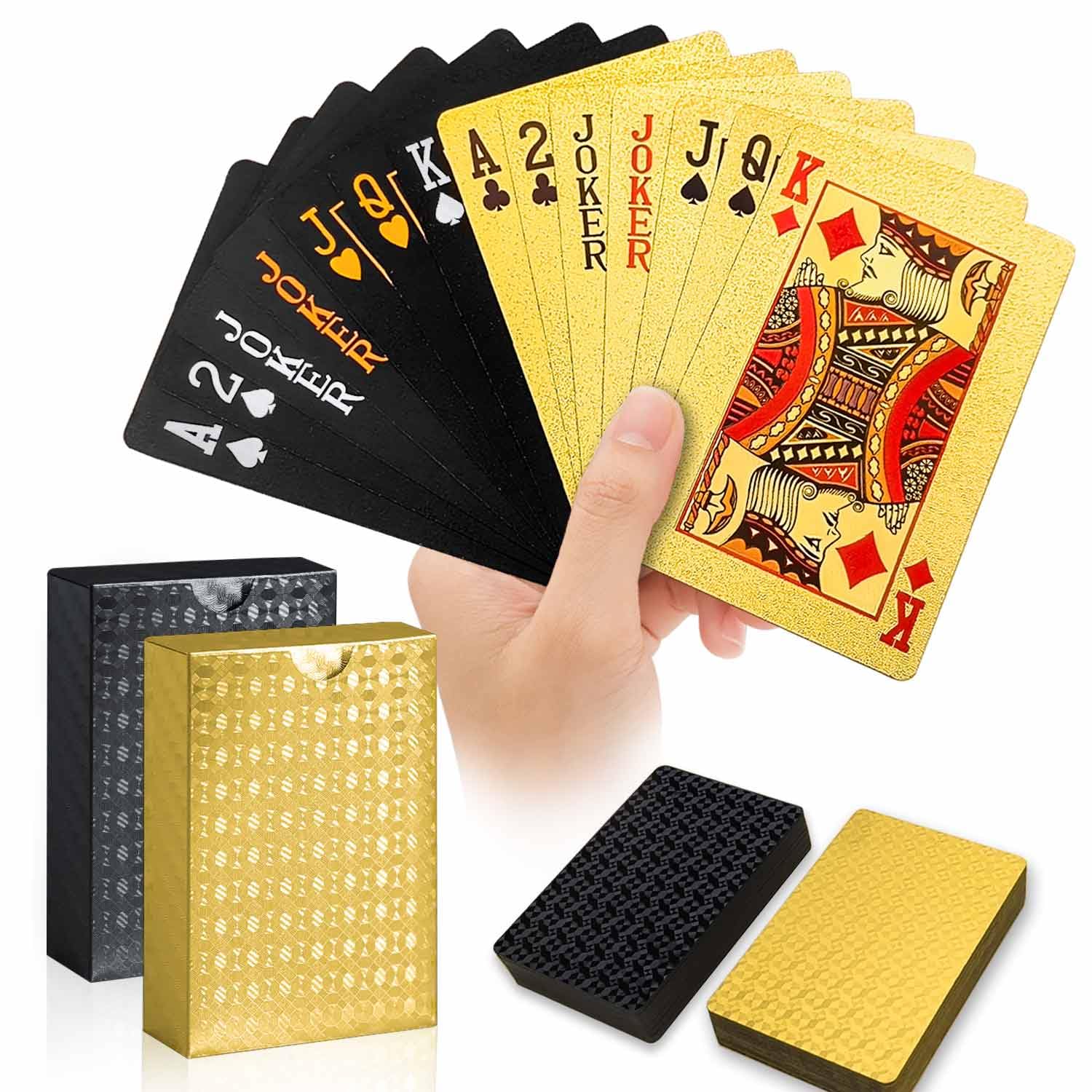 JWENUPDE gold and black diamond texture deck enhances premium poker nights
