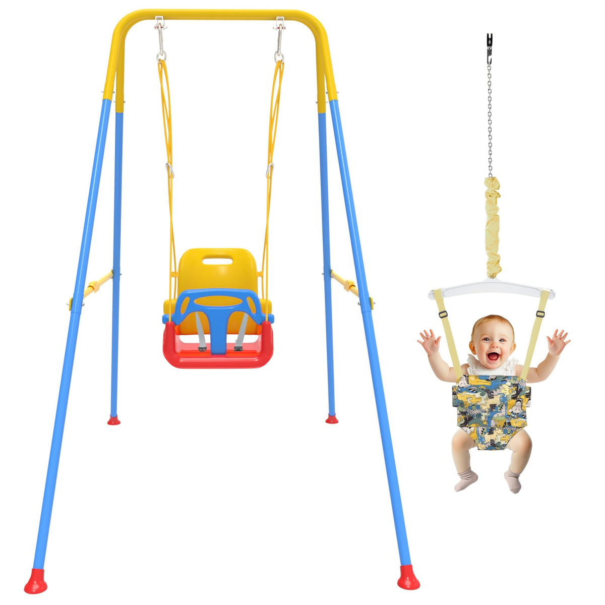 JWPEHOE 2-in-1 toddler swing and jumper with foldable frame in blue