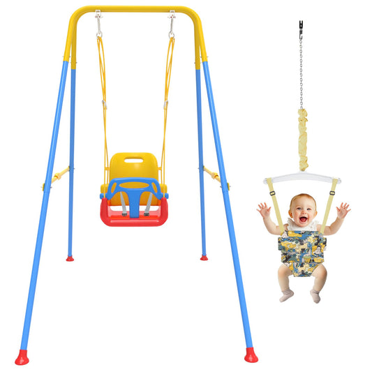 JWPEHOE 2-in-1 toddler swing and jumper with foldable frame in blue