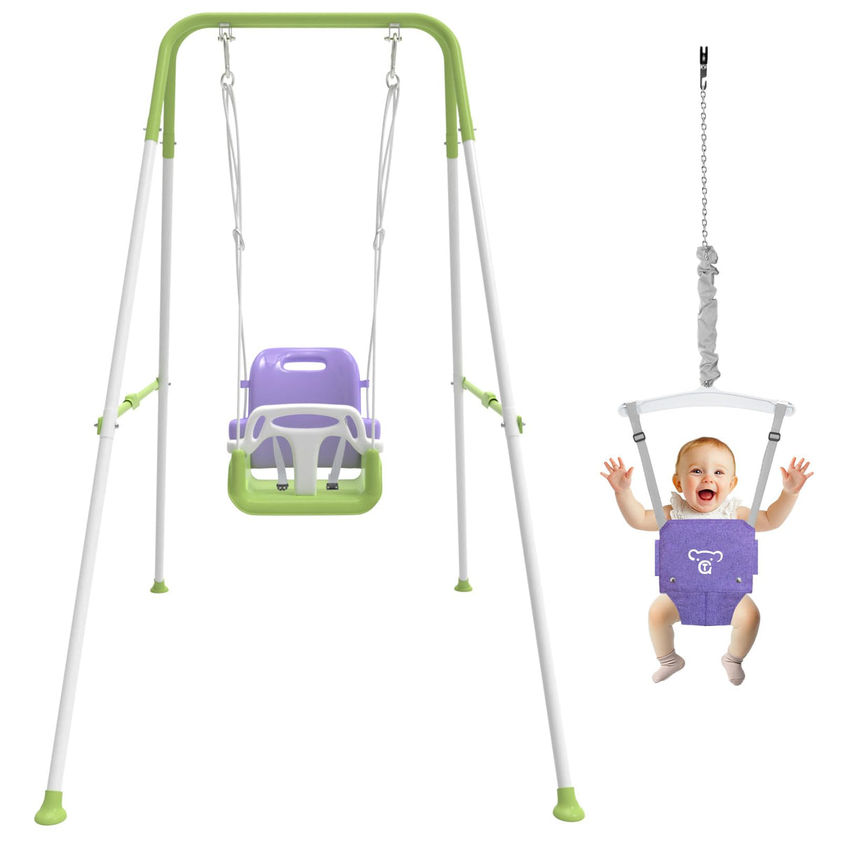 JWPEHO 2-in-1 toddler swing jumper with padded seat for versatile indoor outdoor play.