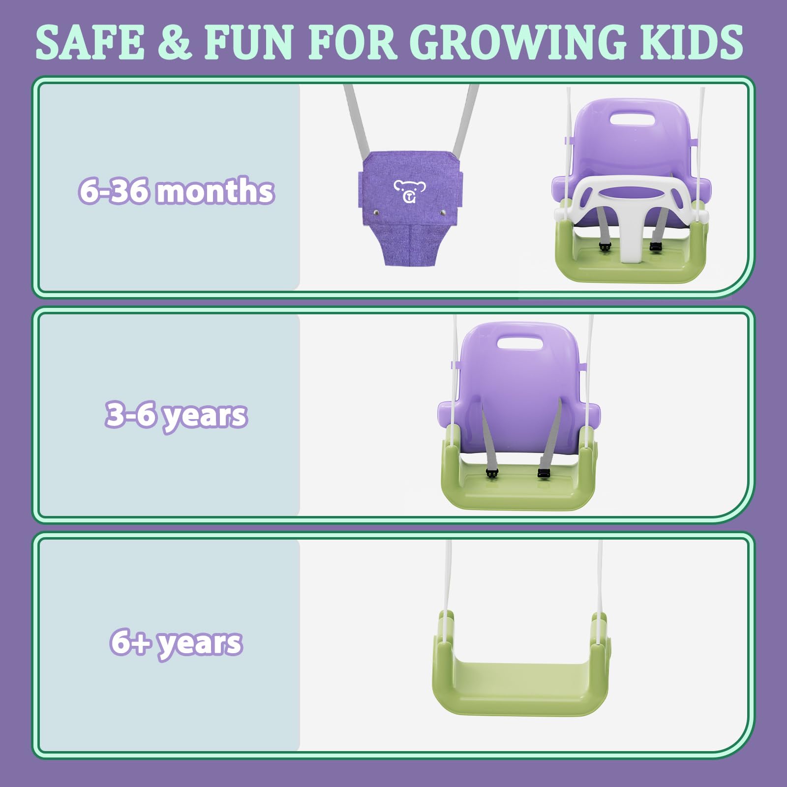 JWPEHO soft cushion provides cozy comfort during swings and gentle bouncing.