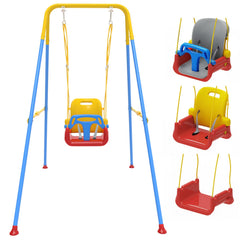 JWPEHOE toddler swing with soft cushion in blue, ideal for backyard play