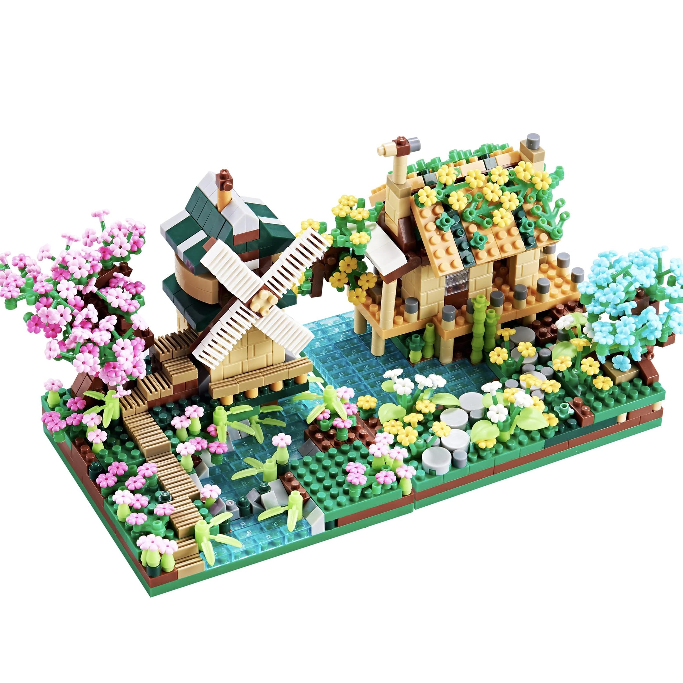 JXRLMB Botanicle Sakura Tree House micro blocks for adults, perfect desk decor.