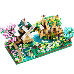 JXRLMB Botanicle Sakura Tree House micro blocks for adults, perfect desk decor.