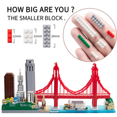 JXRLMB Golden Gate Bridge mini model close-up showing burr-free, snug-fit parts.