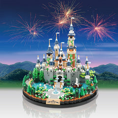 JXRLMB Magic Princess Blue Castle micro bricks assembly close-up for intricate display and creative play
