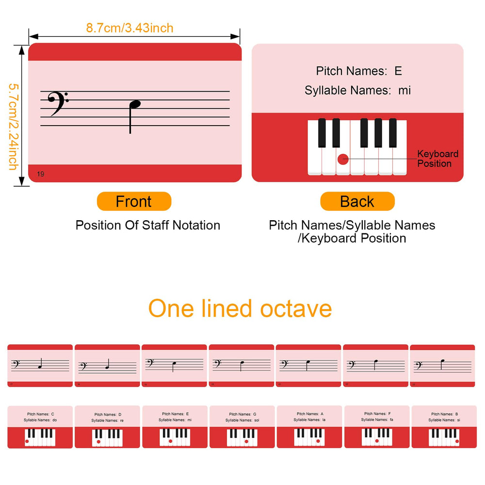 JYCSTE note flash cards color-coded to boost pitch recognition and notation familiarity.
