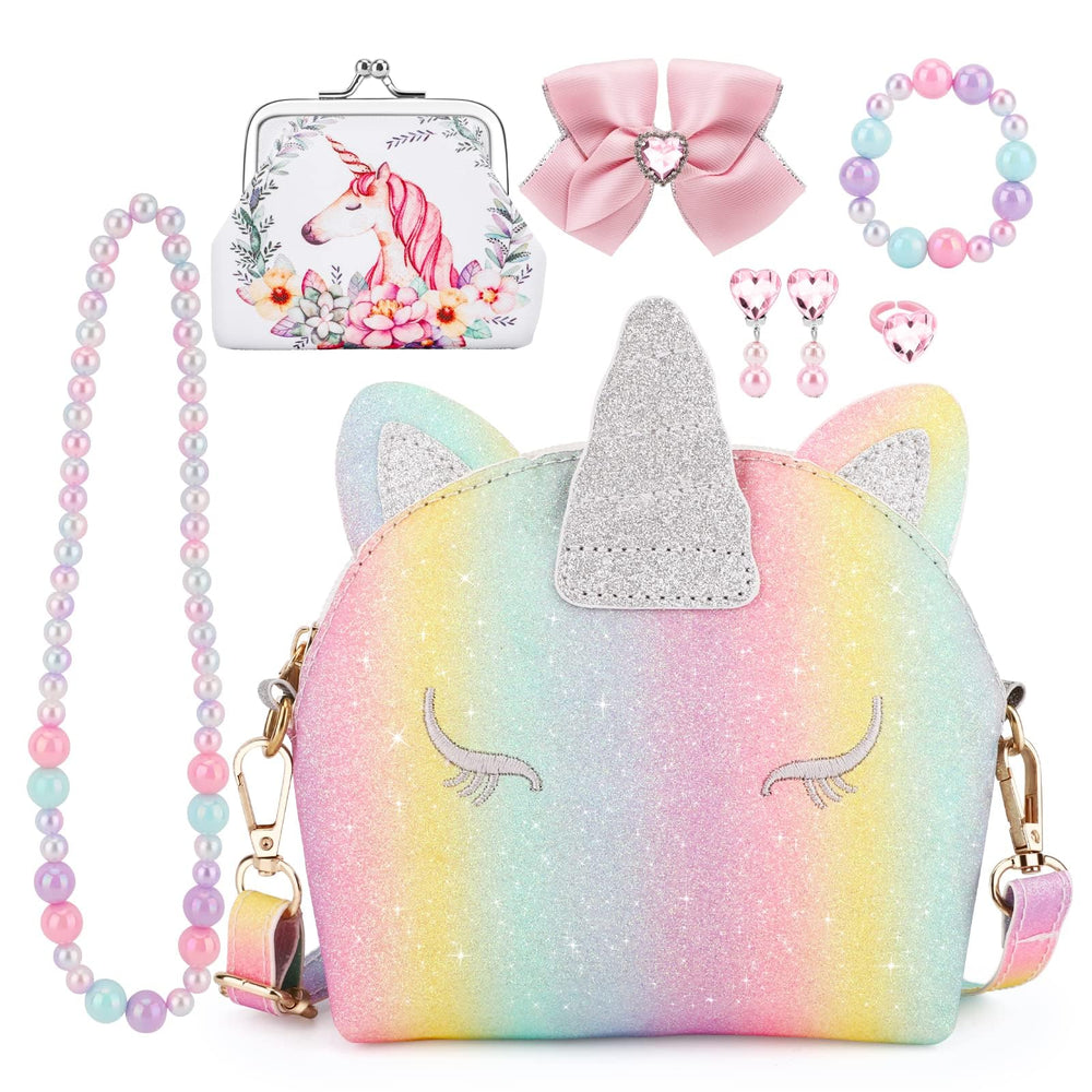 JYPS toddler purse crossbody bag with unicorn theme, ideal for pretend play
