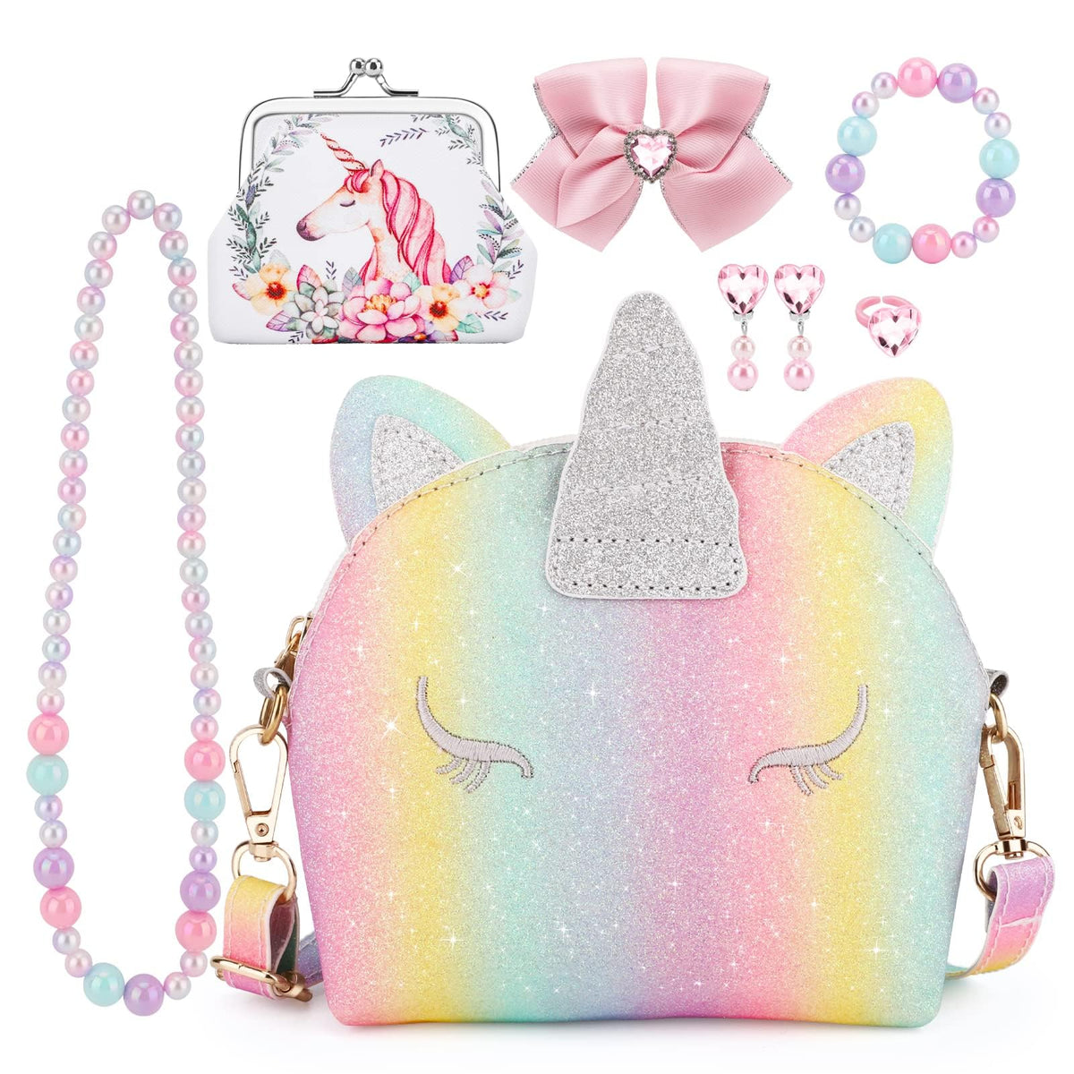JYPS toddler purse crossbody bag with unicorn theme, ideal for pretend play