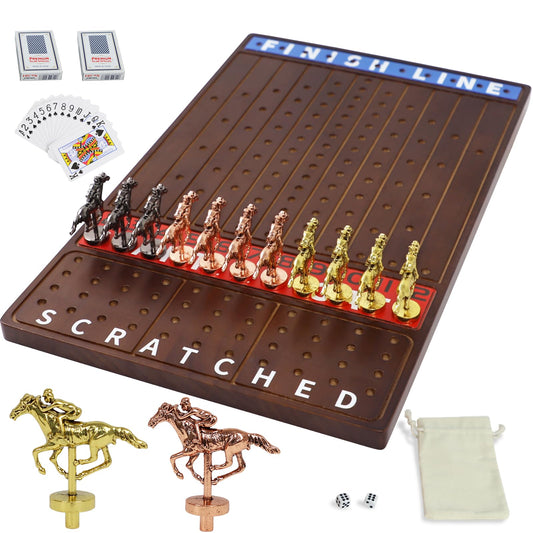 Jyquorp Metal Horse Race Board Game on a wooden board for family fun