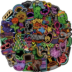 Jyu Daam neon sticker on a laptop adds vibrant, personalized flair