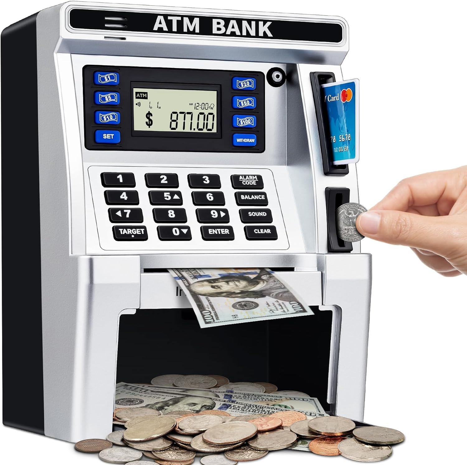 Jyusmile ATM piggy bank demonstrates real money deposits for hands-on savings learning