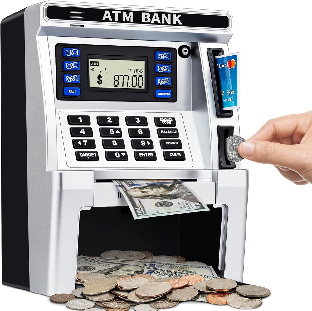 Jyusmile ATM piggy bank demonstrates real money deposits for hands-on savings learning
