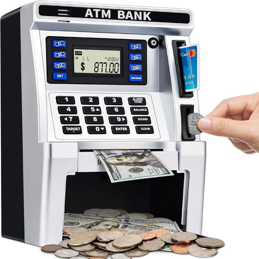 Jyusmile ATM piggy bank demonstrates real money deposits for hands-on savings learning