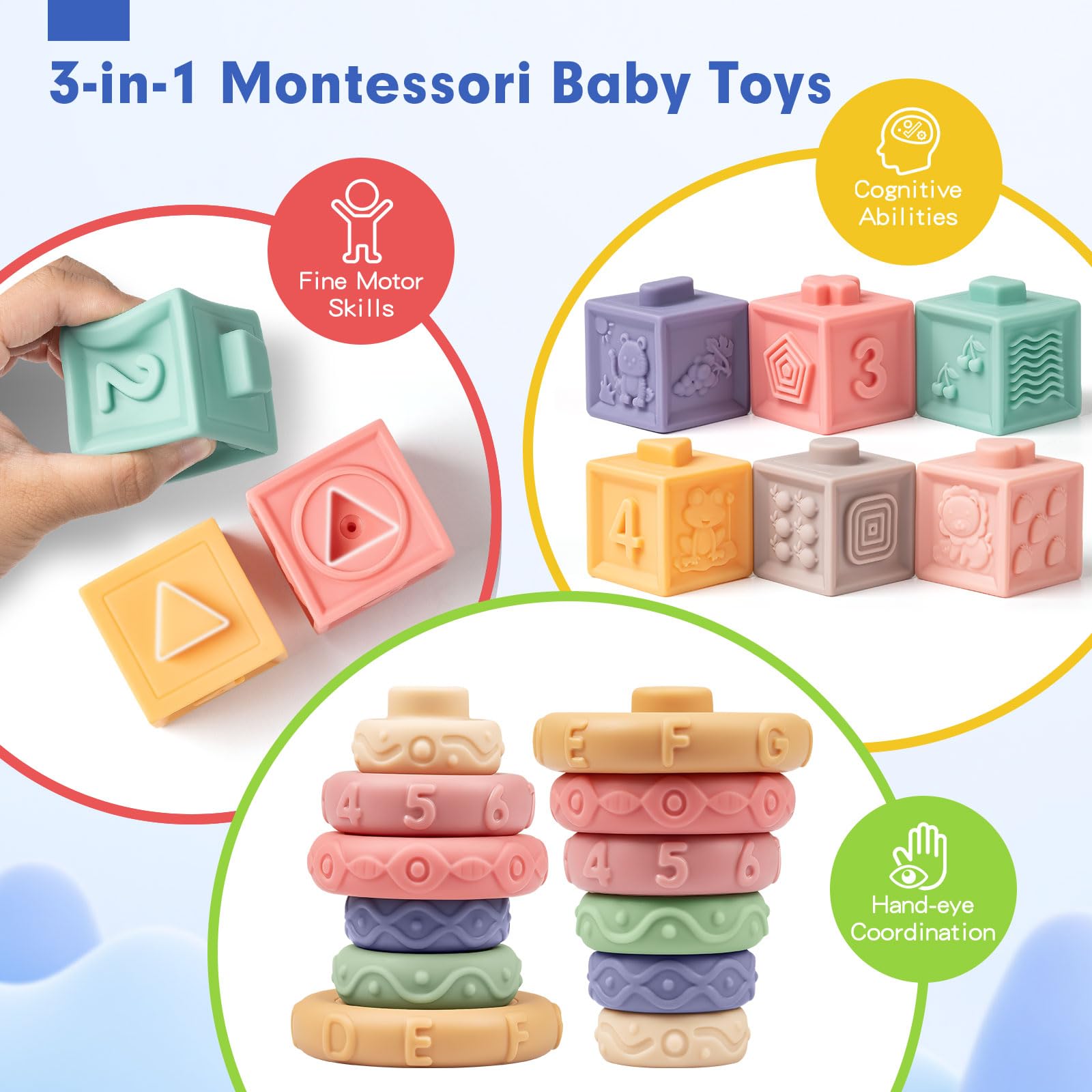Jyusmile atomic teether ball with 12 textured chew points and motion