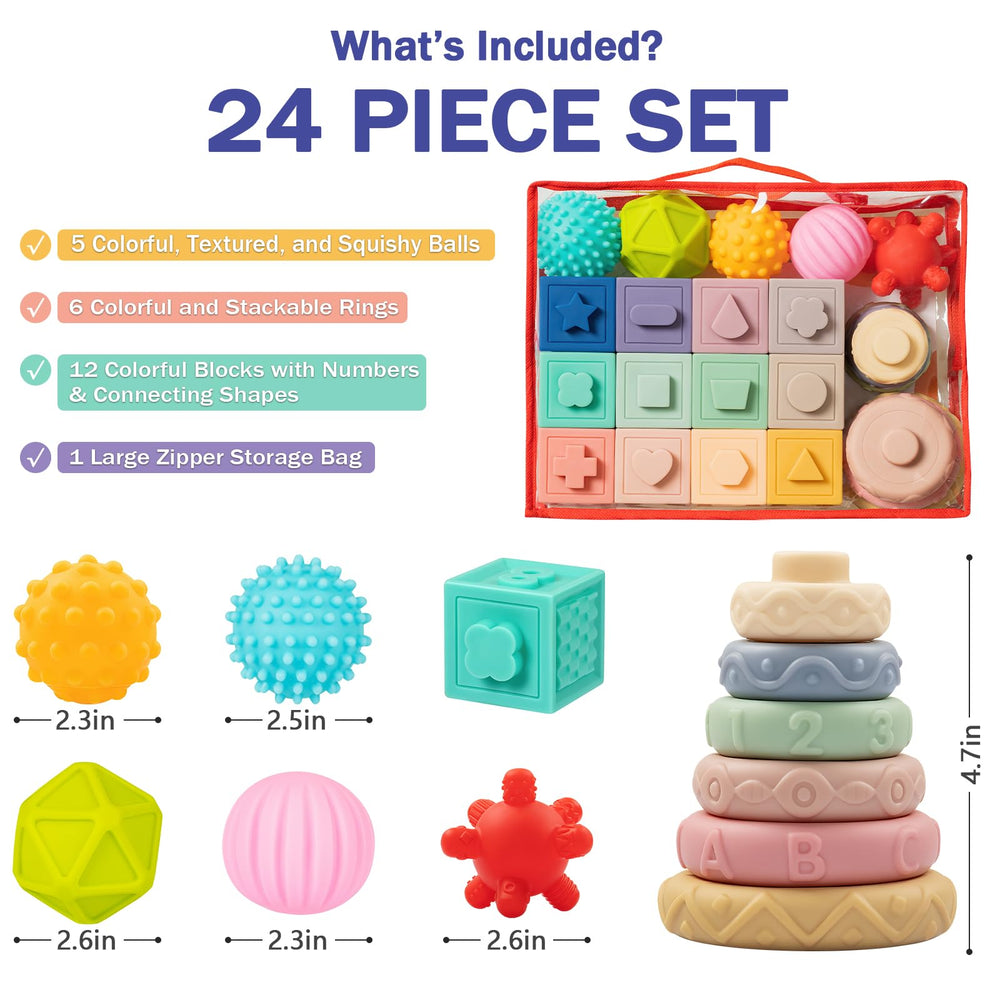 Jyusmile sensory balls encourage squeezing and auditory exploration during play.