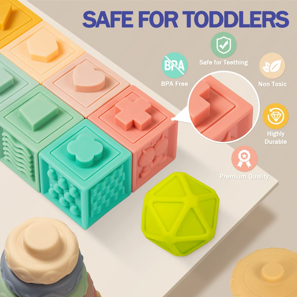 Jyusmile soft stacking rings improve grasping and spatial awareness for infants.