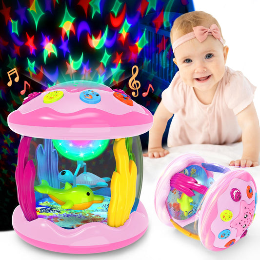 Jyusmile musical light-up rotating toy with pink ocean projector enhances bedtime and play.