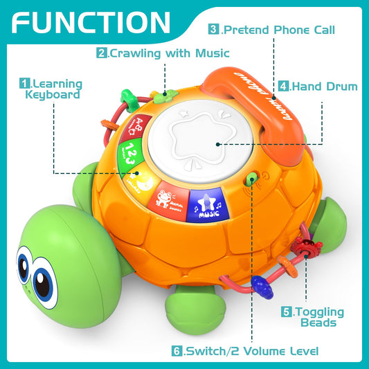 Jyusmile turtle toy crawling action invites baby to move and chase.