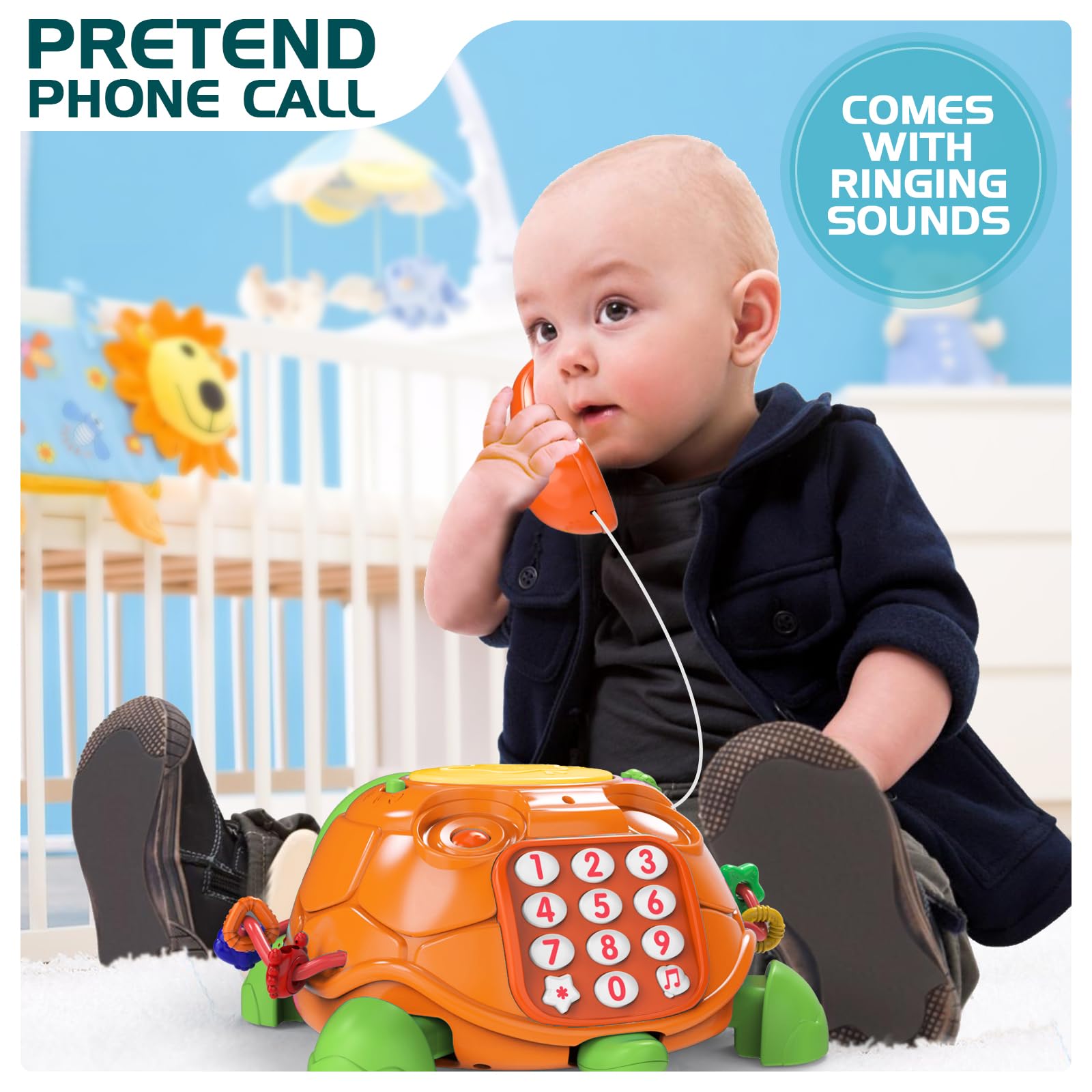 Jyusmile turtle toy pretend phone dial promotes imaginative play.