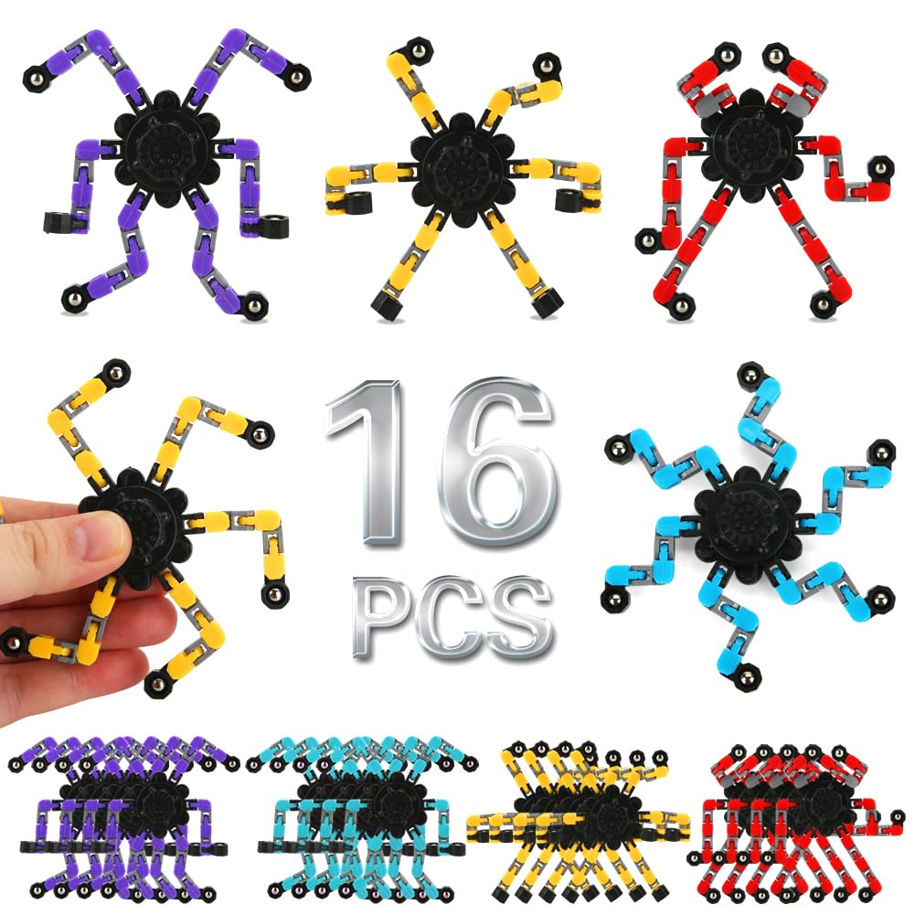 JYXT 16-pack deformable fidget spinners in hand, ideal for focus and stress relief.