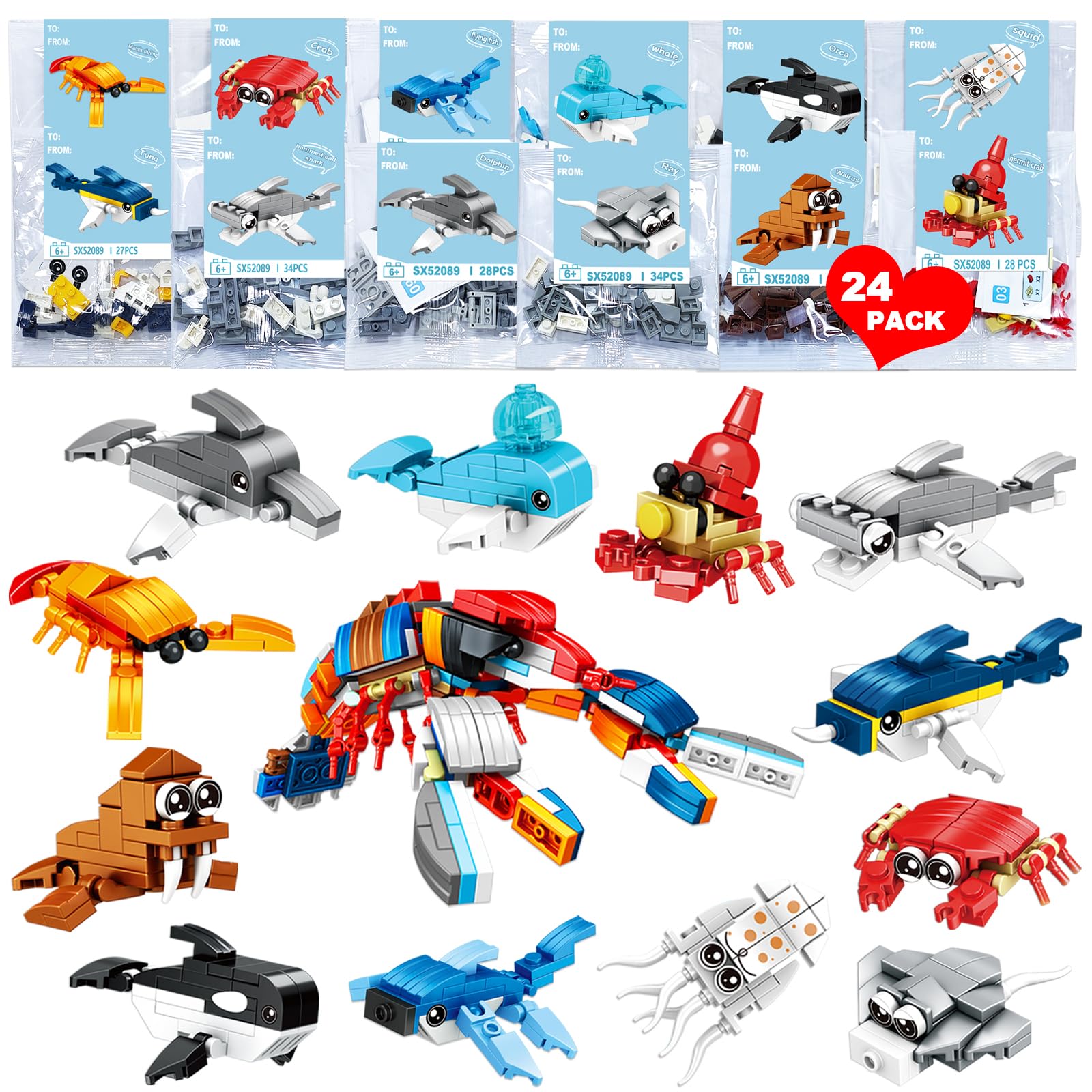 JZILU sea animal building blocks 24-pack for classroom creativity and hands-on play