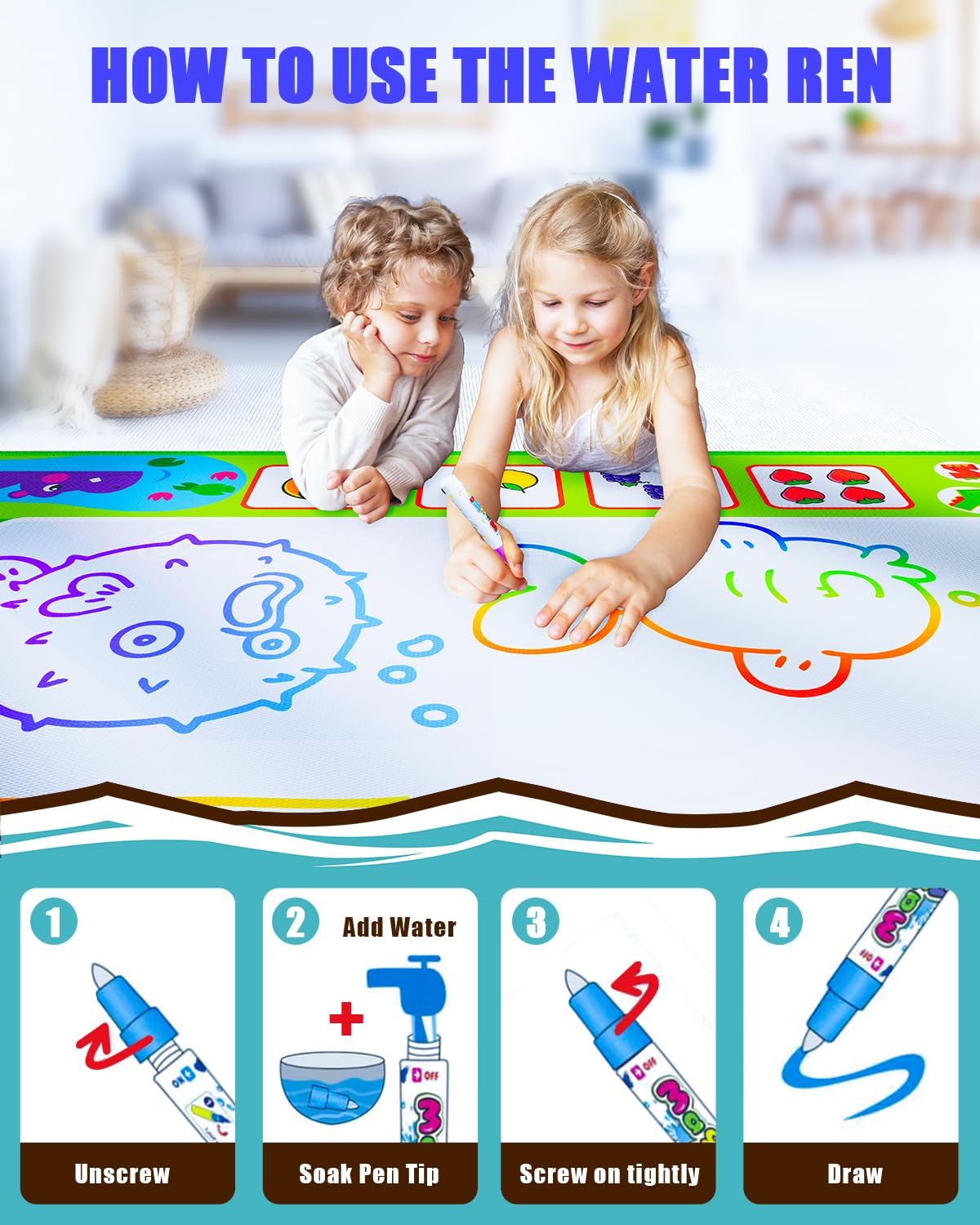 JZSIJ water doodle mat pens and templates for quick setup.