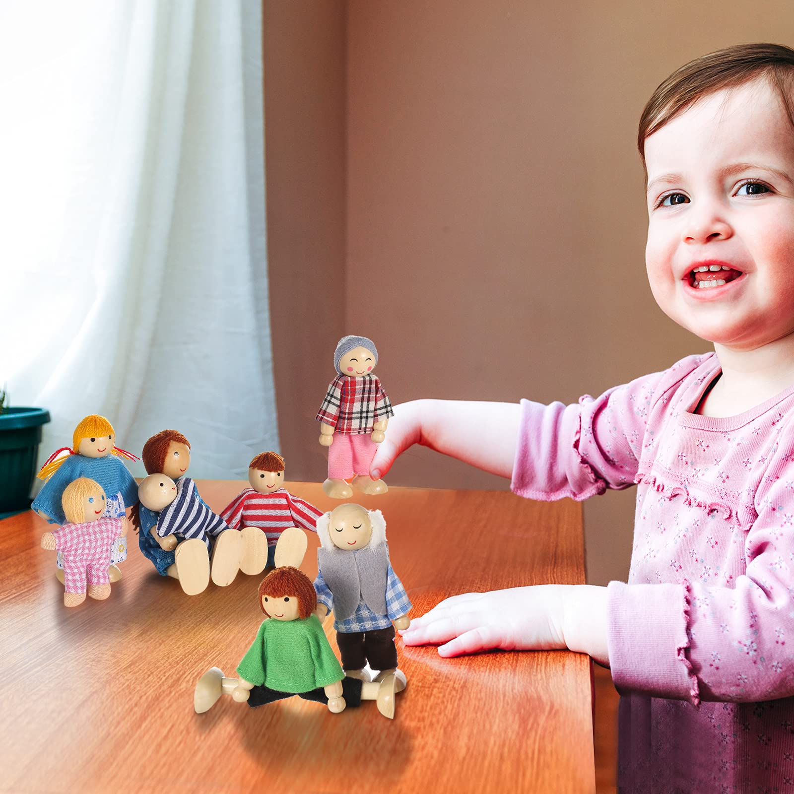 Jzszera wooden dollhouse daughter figure for dress-up and family scenes