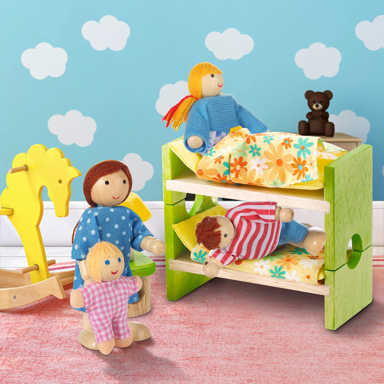 Jzszera wooden dollhouse son figure for school-age storytelling