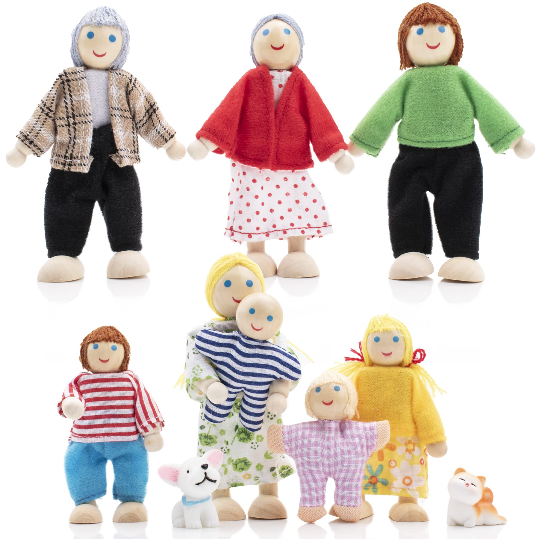 Jzszera wooden doll house people with 8 miniatures for imaginative family play.
