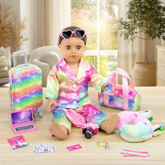 K.T. Fancy neck pillow and eye mask boost doll comfort on voyages.