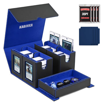 Kabinka 5-in-1 commander deck box displays cards through windows while protecting them.