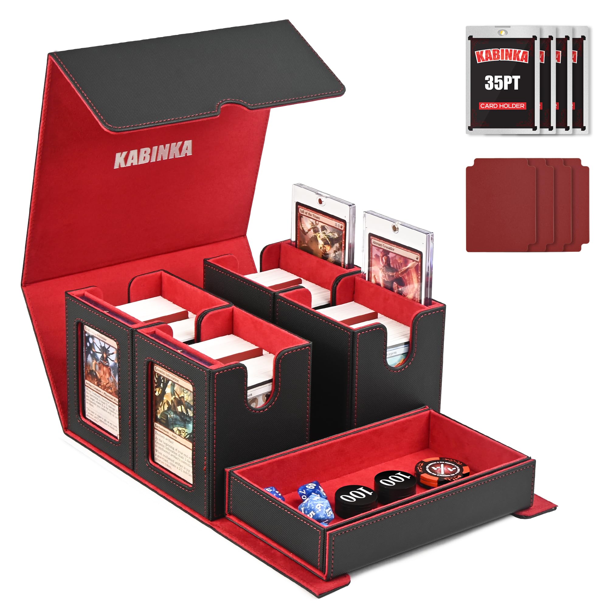 Kabinka Commander deck box with dice tray keeps cards and dice neatly organized.