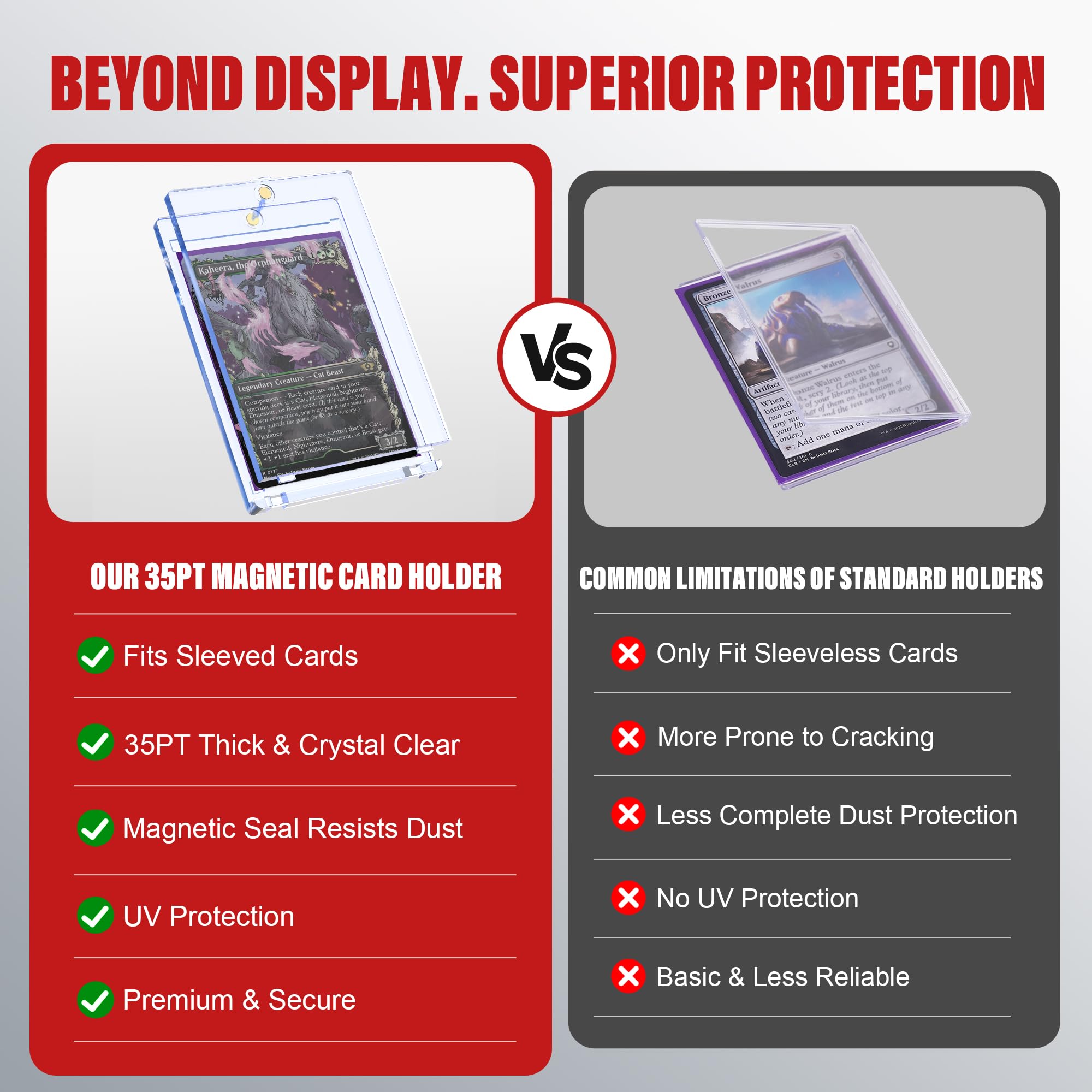 Kabinka display window highlights rare cards while protecting them from dust.