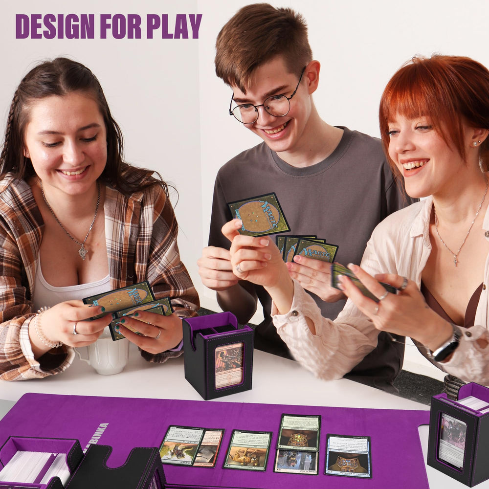 Kabinka Commander in-use setup with display window for easy TCG organization.