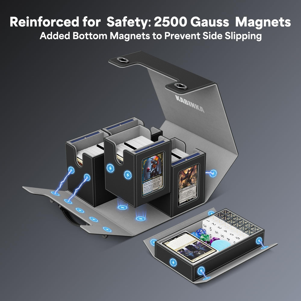 Kabinka magnetic card holders organize commanders and rares at a glance.