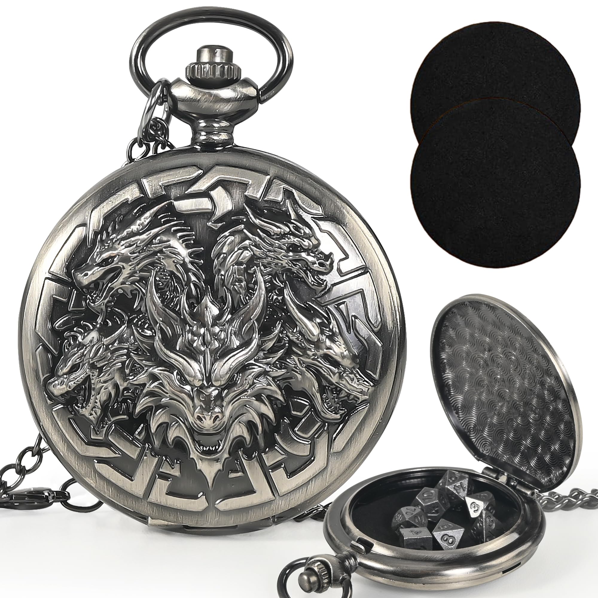 Kabinka DND Dice Set in pocket watch necklace for on-the-go RPG play