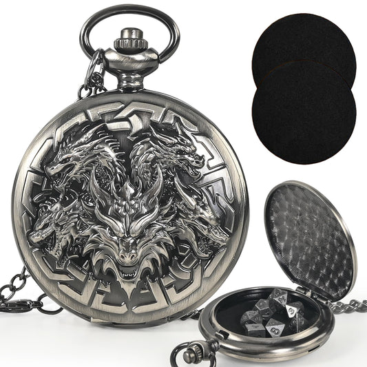 Kabinka DND Dice Set in pocket watch necklace for on-the-go RPG play