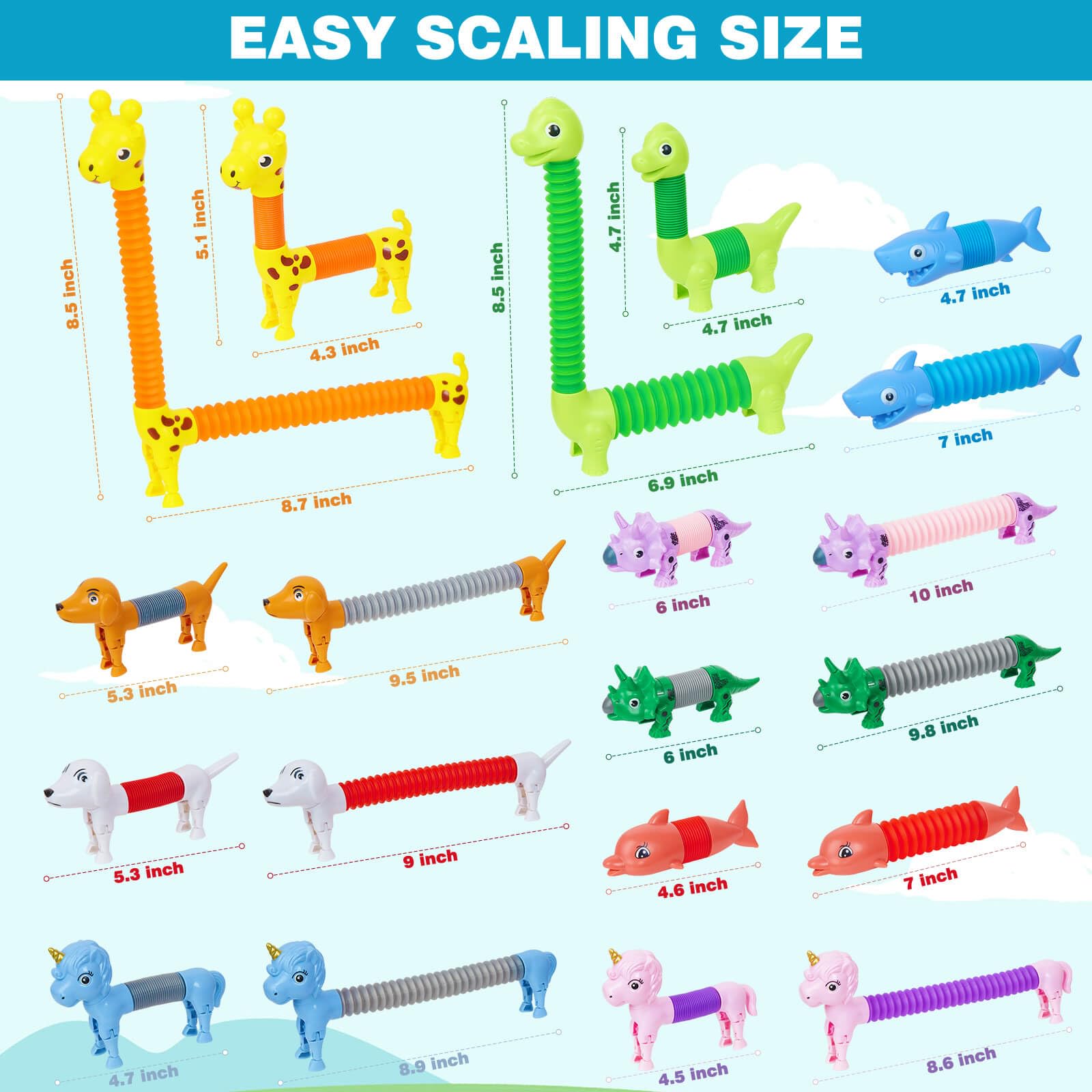 Kabvry Animal Pop Tubes sharks for dynamic stretching and fine-motor engagement.
