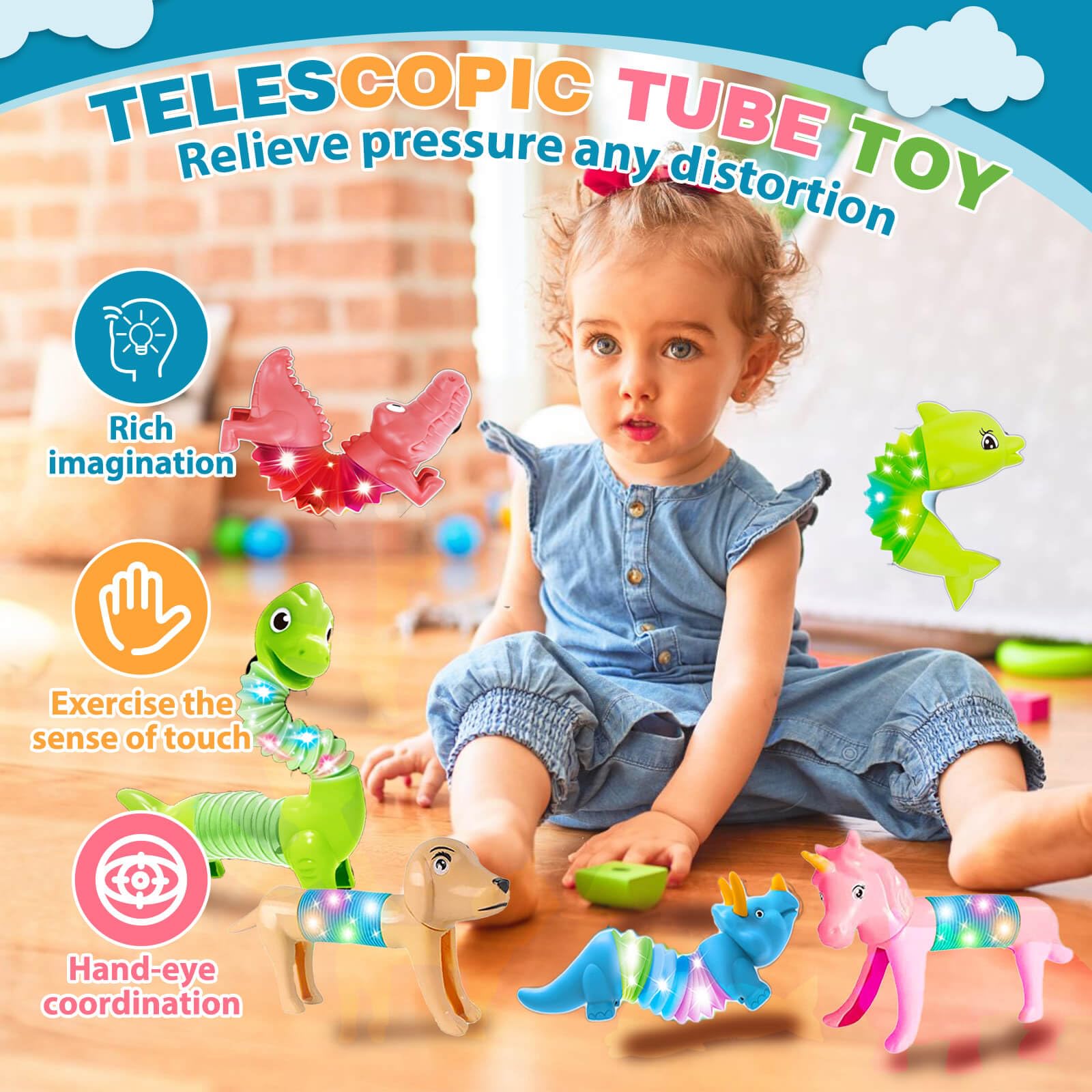 Kabvry LED Animal Pop Tubes color-changing glow for group play